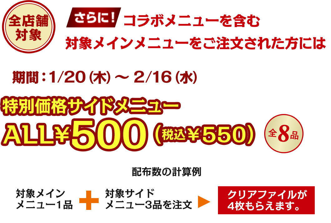 対象メニューを食べて、キャンペーングッズをもらおう